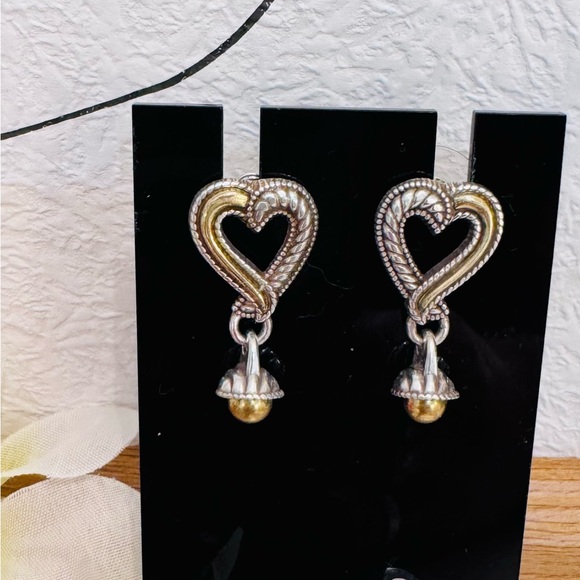 Brighton Callie Heart Silver and Gold Dangle Earrings - Picture 4 of 5